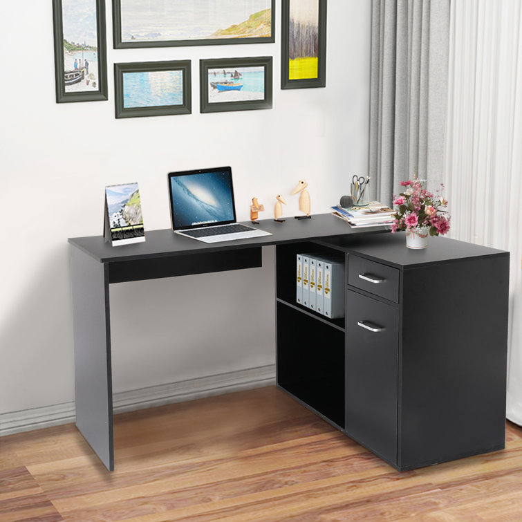 Ebern Designs 180° Rotating Corner Computer Desk LShaped Table Storage